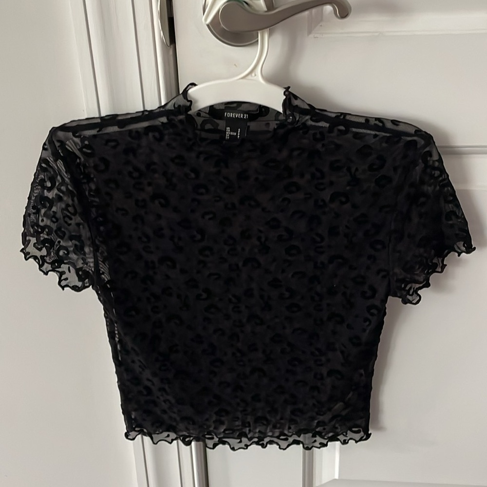 Forever 21 Women’s Mesh Lettuce-Edge Mock- Neck Top - Picture 3 of 10